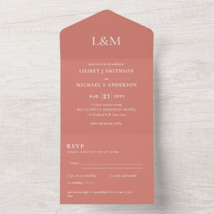 3in1 Tawny Terracotta Orange  Text Wedding Invite