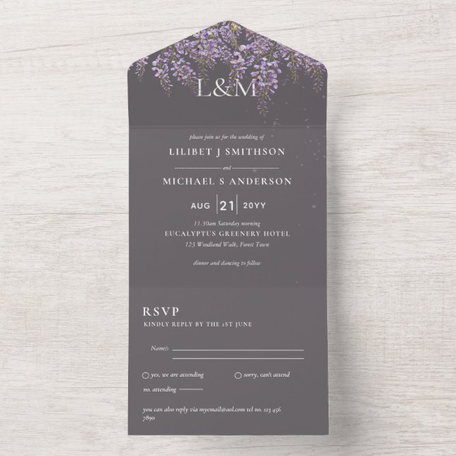 3in1 Wisteria Floral Wedding Invite RSVP (Inside)