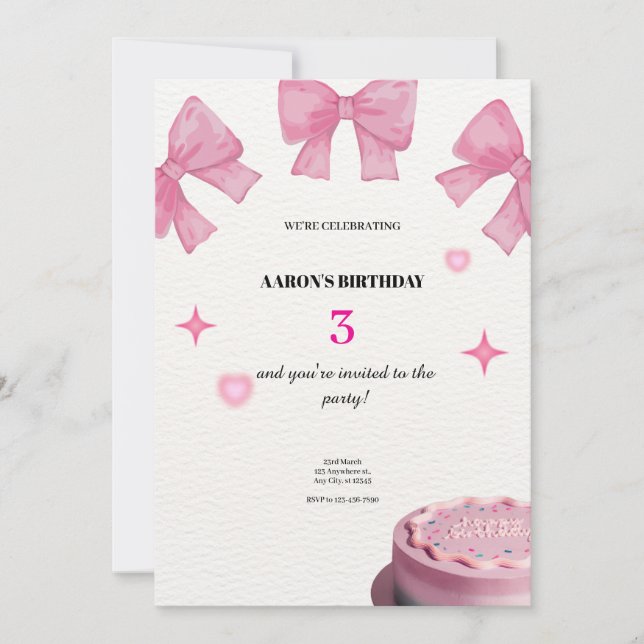 3nd Birthday Invitation – Cute & Customisable Part (Front)