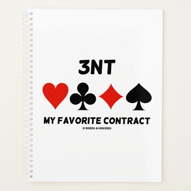 3NT My Favourite Contract Four Card Suits Bridge Planner (Front)