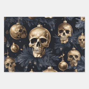 3pc Gold Skull Wrapping Paper