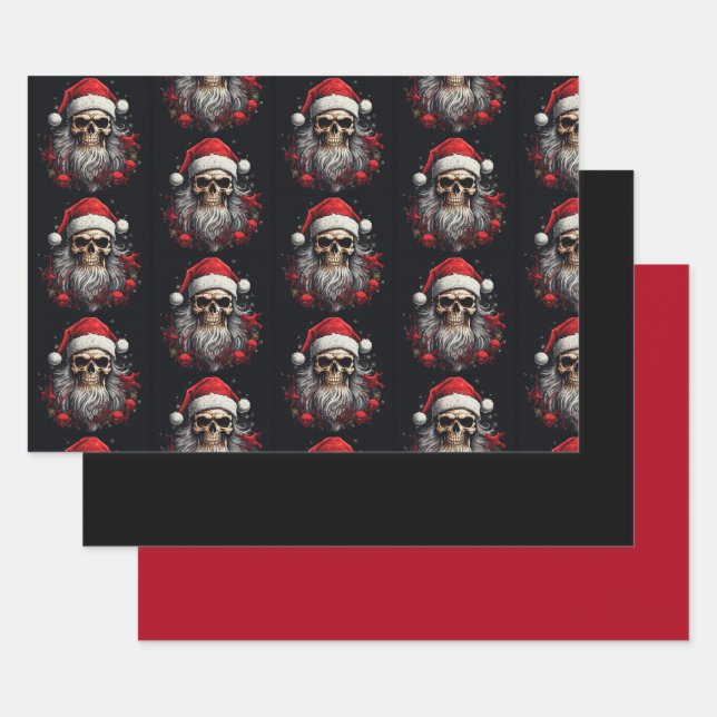 3pc. Santa Skull Wrapping Set Wrapping Paper Sheet (Set)