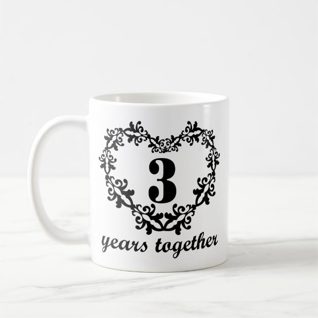 3rd Anniversary 3 Years Together Heart Gift Mug (Left)