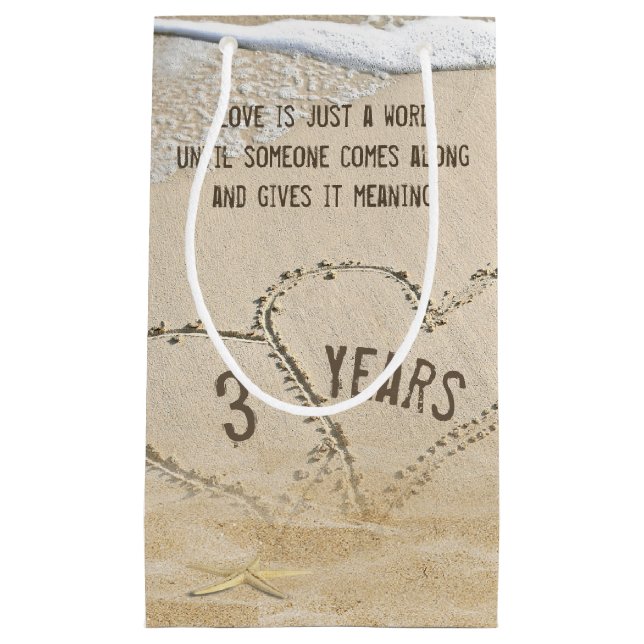 3rd Anniversary Beach Hearts Small Gift Bag (Front)