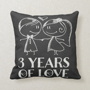 3rd Anniversary Chalk Couple Gift Cushion