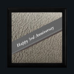 3rd Anniversary, Faux Leather Anniversary Heart Gift Box<br><div class="desc">This gift box is perfect for a couples 3rd Wedding Anniversary, which is traditionally leather, because after three years the marriage should have grown stronger and flexible. It features a background of Faux leather, for all the vegetarians out there, with editable text. Ideal to fill with a special gift for...</div>