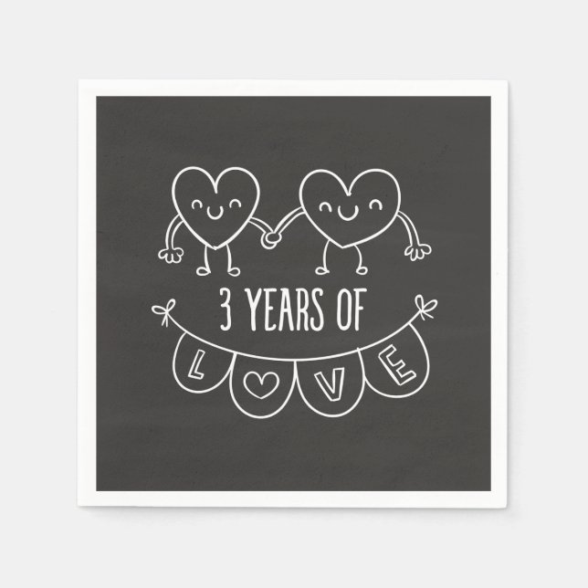 3rd Anniversary Gift Chalk Hearts Napkin (Front)