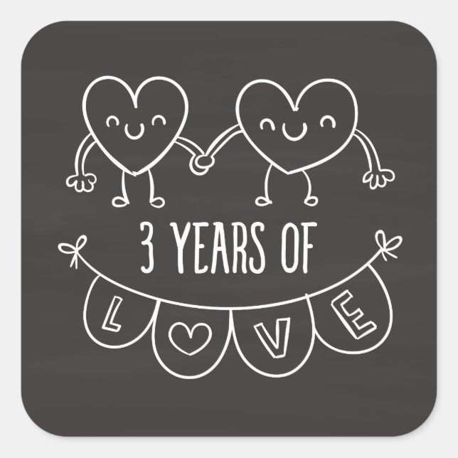 3rd Anniversary Gift Chalk Hearts Square Sticker (Front)