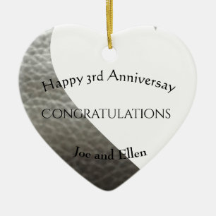 3rd Anniversary, Leather Anniversary Heart Ceramic Ornament