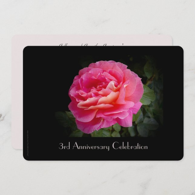 3rd Anniversary Party Elegant Classy Pink Rose Invitation (Front/Back)