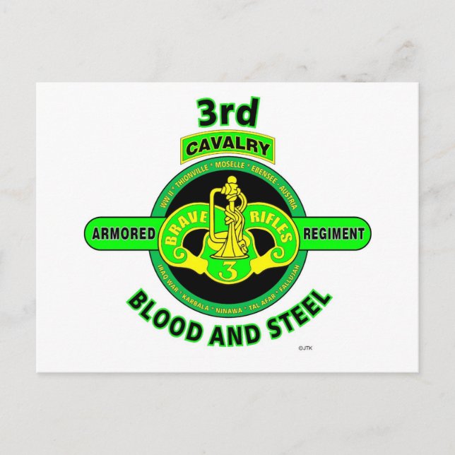 3RD ARMORED CAVALRY REGIMENT"BRAVE RIFLES" POSTCARD (Front)