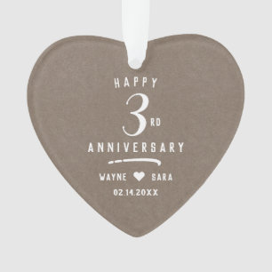 3rd Beige Leather Wedding Anniversary Ornament