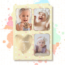 3rd Birthday 3 Picture Collage Yellow Pink White