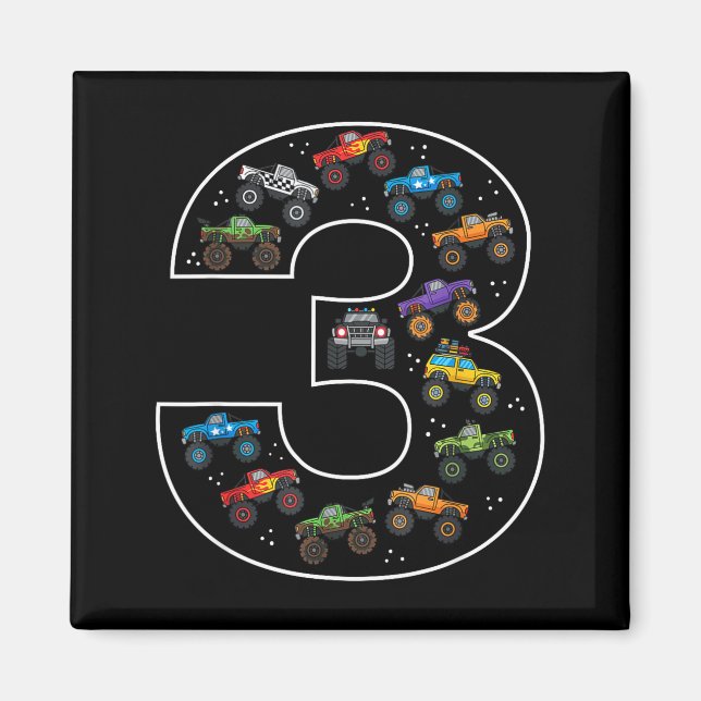 3rd Birthday 3 Year Old Car Boys Monster Truck  Magnet (Front)