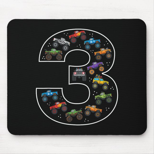3rd Birthday 3 Year Old Car Boys Monster Truck  Mouse Pad (Front)
