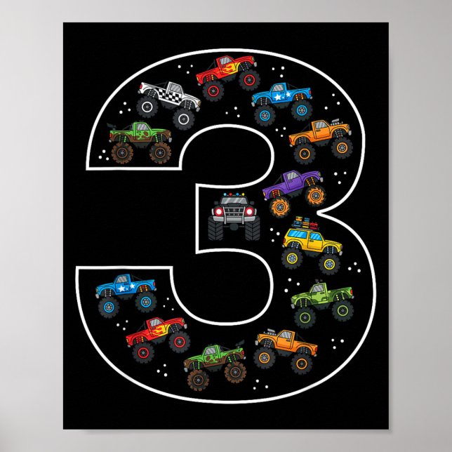 3rd Birthday 3 Year Old Car Boys Monster Truck  Poster (Front)