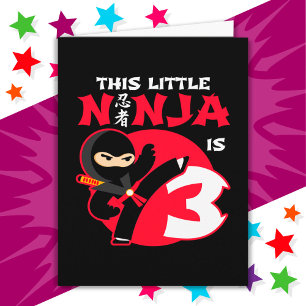 3rd Birthday 3 Year Old Kids Party Little Ninja 3 Card