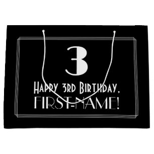3rd Birthday: Art Deco Inspired Style "3", Name Large Gift Bag