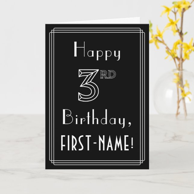 3rd Birthday: Art Deco Style # 3 & Custom Name Card (Yellow Flower)