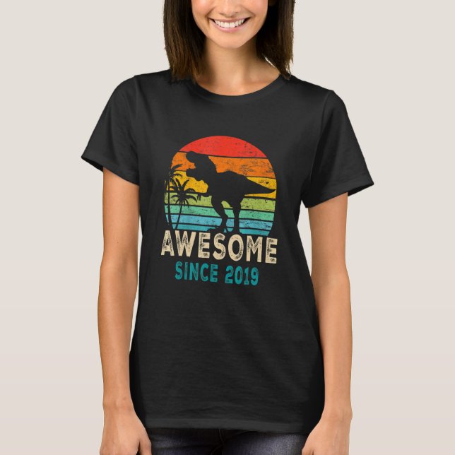 3rd Birthday Awesome 2019 Dinosaur 3 Years Old Boy T-Shirt (Front)