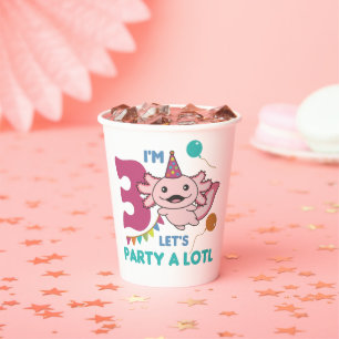 3rd Birthday Axolotl Three Year Old Cute Axolotls  Paper Cups