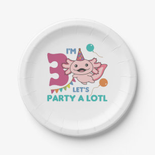 3rd Birthday Axolotl Three Year Old Cute Axolotls Paper Plate