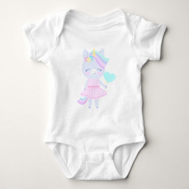 3rd birthday Baby Bodysuit with a funny unicorn. (Front)