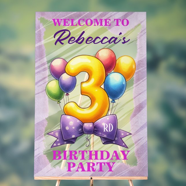 3rd Birthday Balloon Theme Acrylic Sign (Neutral)