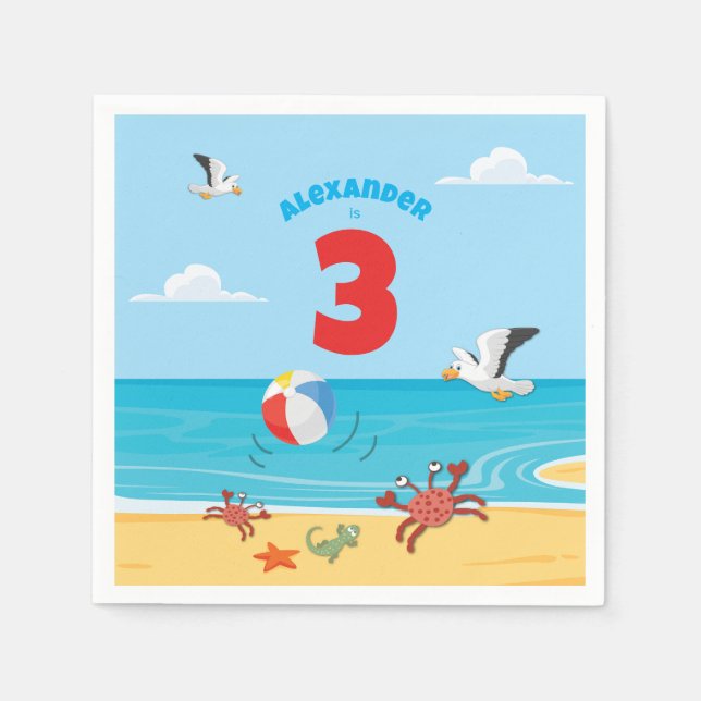 3rd Birthday Beach Party  Napkin (Front)