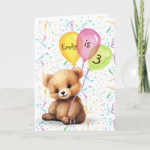 3rd Birthday Bear With Custom Name Card