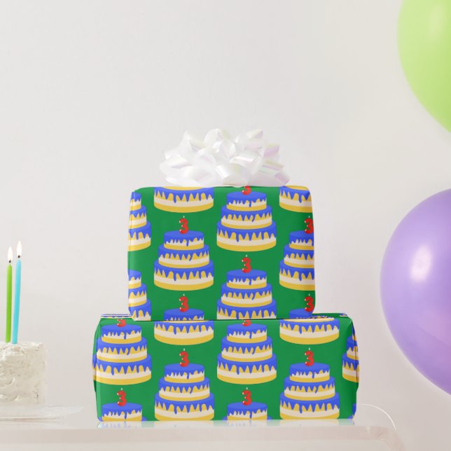 3rd Birthday Blue Cake Wrapping Paper (Party Gifts)