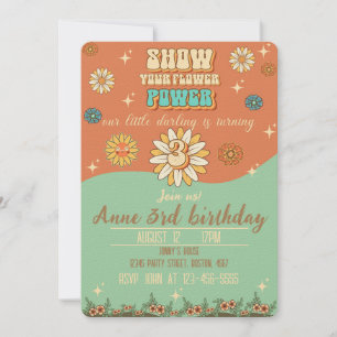 3rd birthday bohemian groovy style retro invitation