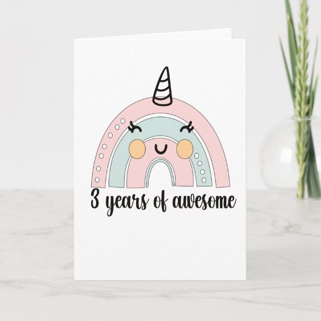 3rd Birthday Boho Rainbow 3 Years Old Unicorn Card (Front)