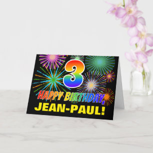 3rd Birthday: Bold, Fun, Fireworks, Rainbow 3 Card