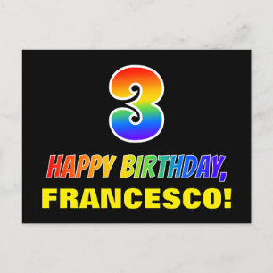 3rd Birthday: Bold, Fun, Simple, Rainbow 3 Postcard