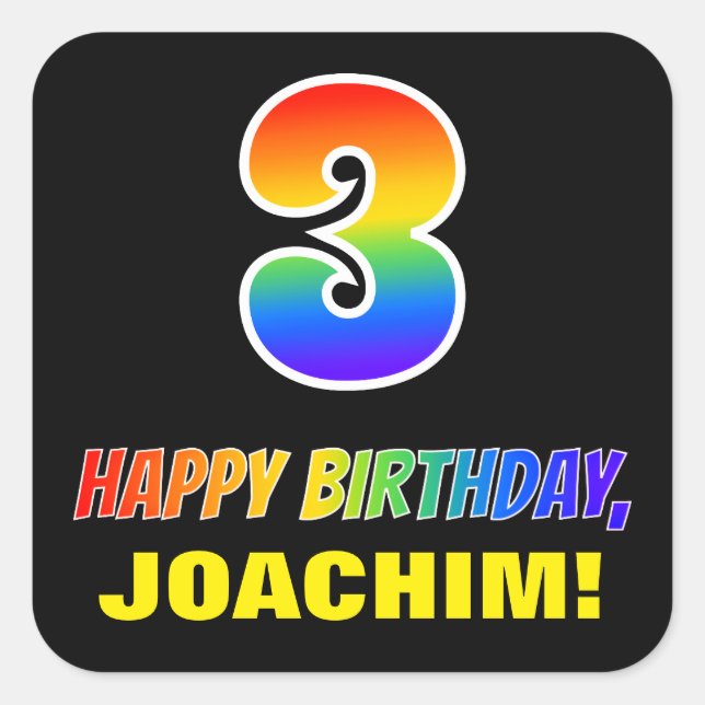 3rd Birthday: Bold, Fun, Simple, Rainbow 3 Square Sticker (Front)