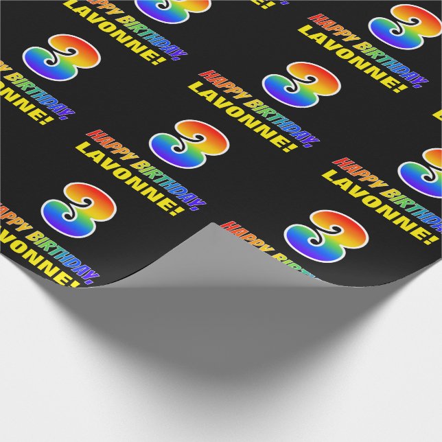 3rd Birthday: Bold, Fun, Simple, Rainbow 3 Wrapping Paper (Corner)