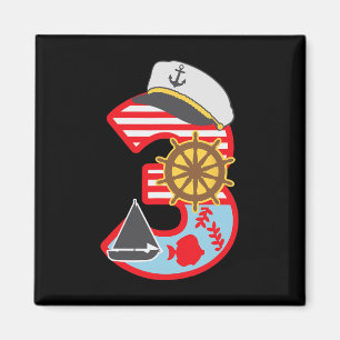 3rd Birthday Boy 3 Year Old Little Sailboat Nautic Magnet