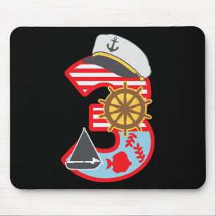 3rd Birthday Boy 3 Year Old Little Sailboat Nautic Mouse Pad