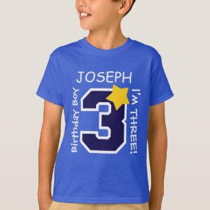 3rd Birthday Boy BLUE One Year Custom Name A02A T-Shirt