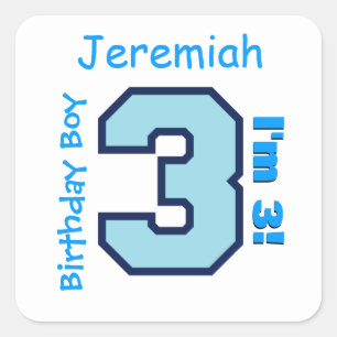 3rd Birthday Boy Blue Three Year Old Custom B3AZ Square Sticker
