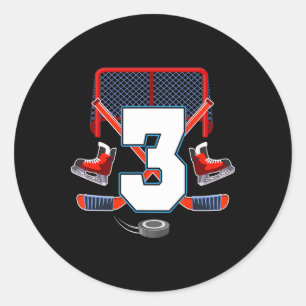 3rd Birthday Boy Ice Hockey Theme 3 Year Old Party Classic Round Sticker