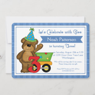 3rd Birthday Boy Invitations Teddy Bear Train