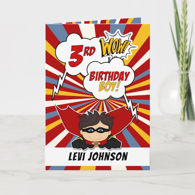3rd Birthday Boy Superhero Comic Theme Card (Front)