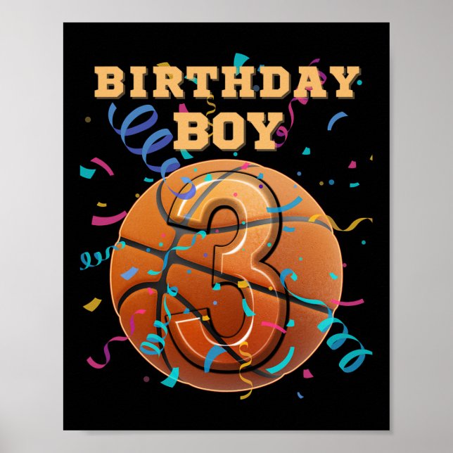 3rd Birthday Boy Three 3 Years Old Sketll Players  Poster (Front)