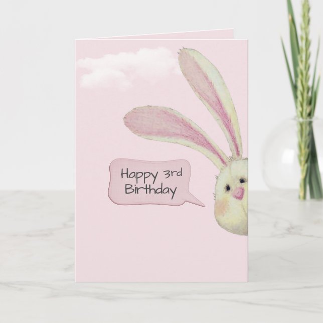 3rd Birthday Bunny On Pink  Card (Front)
