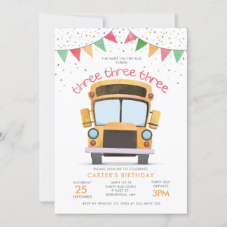 3rd Birthday Bus Party Invitation