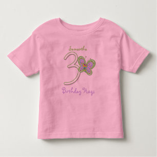 3rd Birthday Butterfly Hugs Custom Name Toddler T-Shirt