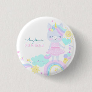 3rd birthday button with a funny unicorn.