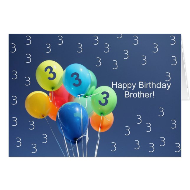 3rd Birthday Card coloured balloons Brother (Front Horizontal)